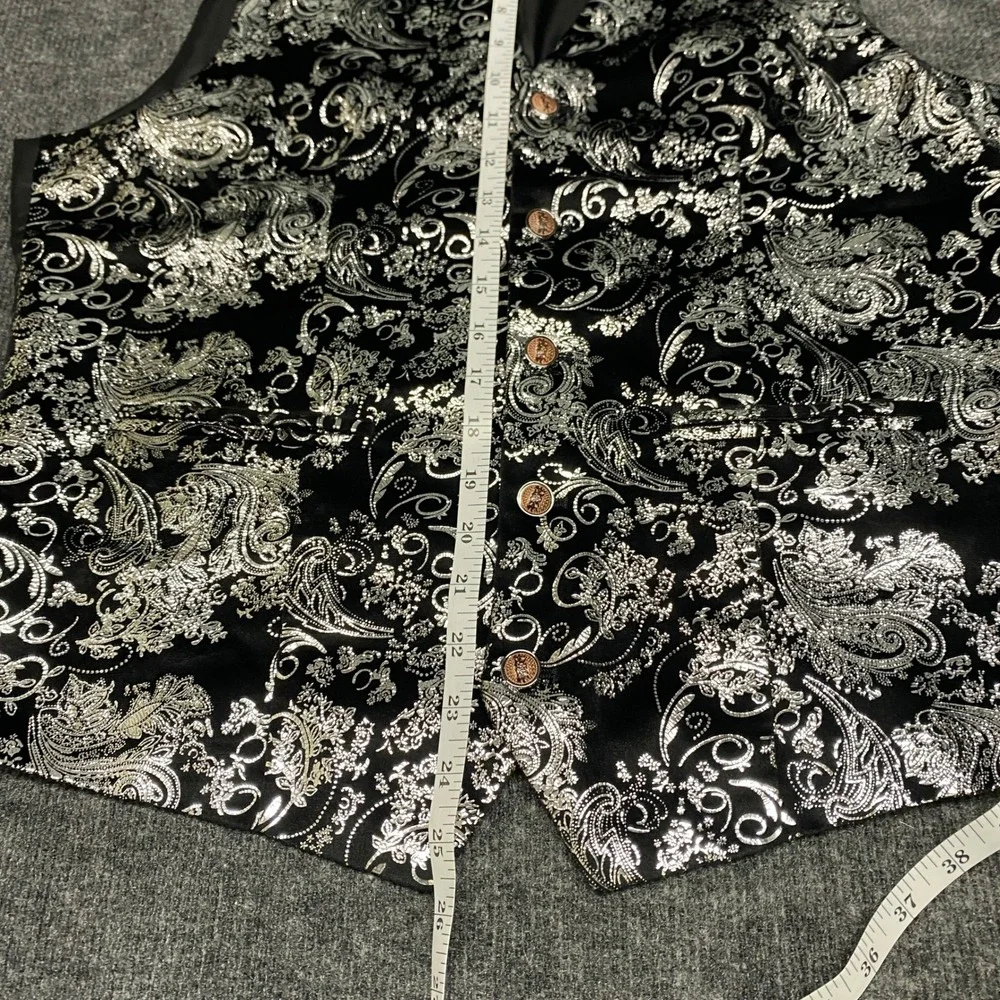 CloudStyle Mens Paisley Vest Silver Black Metallic Floral Formal Waistcoat L